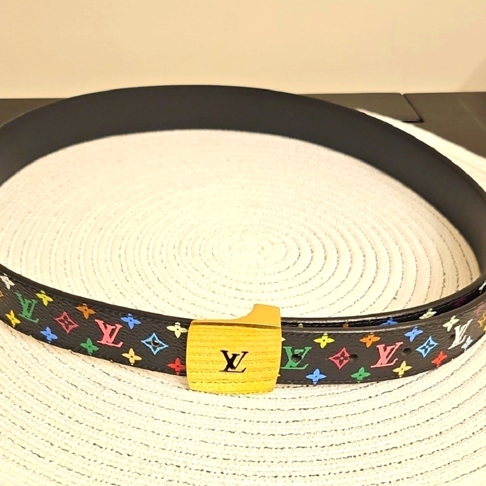 🔴SOLD🔴.           Rare Murakami Louis Vuitton Multicolor Belt with Gold Buckle